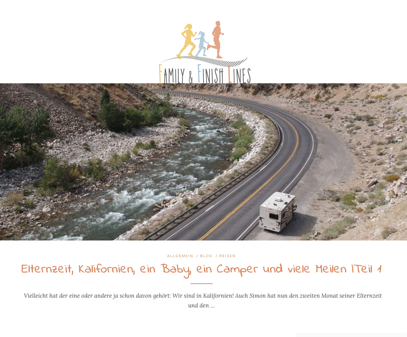 Screenshot des Family & Finish Lines Blogs mit Camper und Roadtrip-Motiv